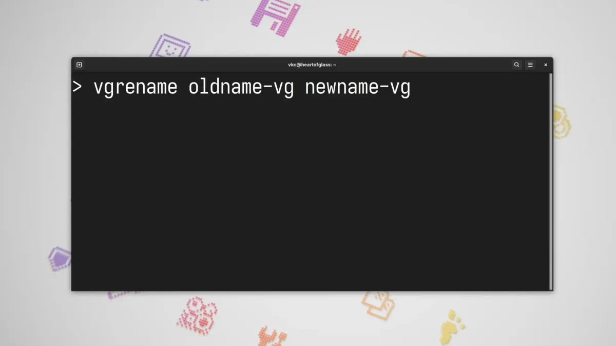 A terminal window showing the vgrename utility in action