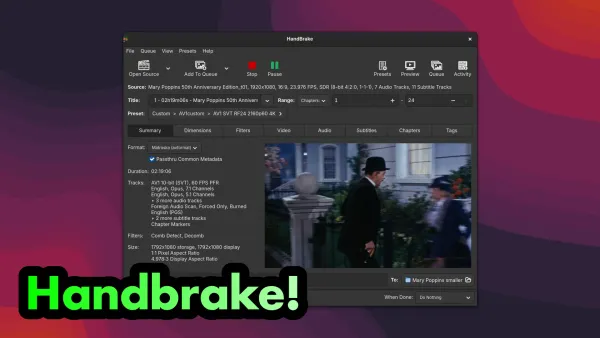 A screenshot of a Handbrake window with the word "Handbrake!" superimposed over it.